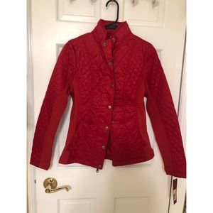 Red quilted jacket